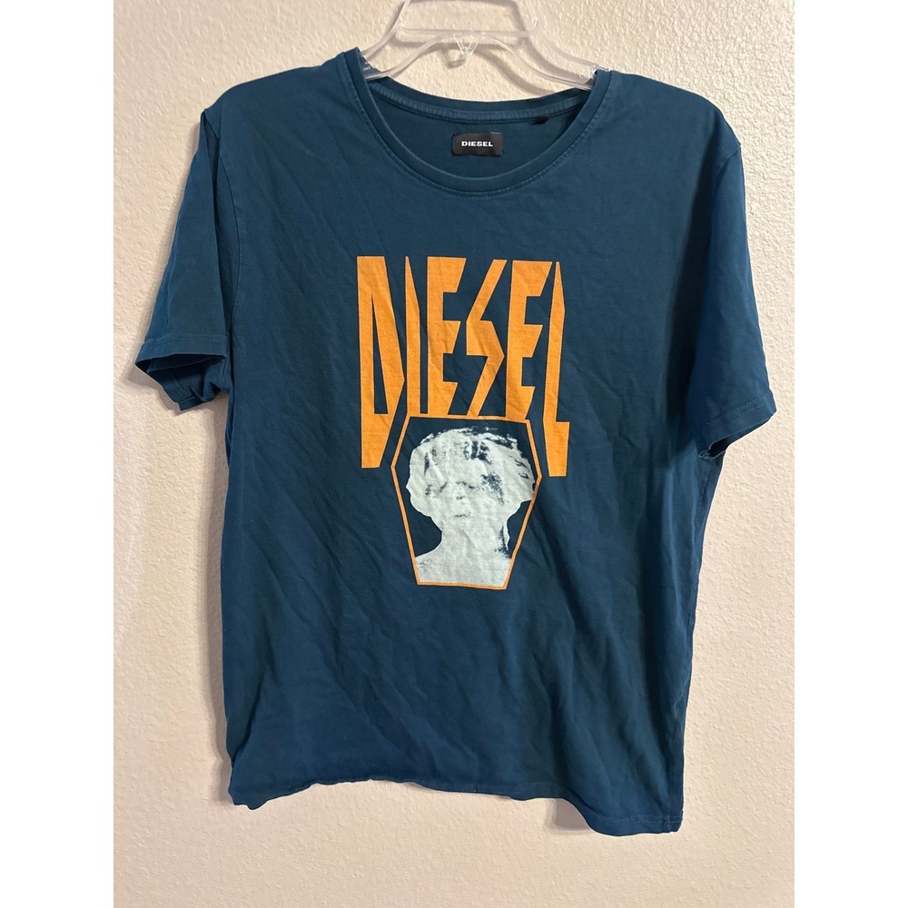 Diesel Graphic Print T Shirt Mens XL Teal Orange Portrait Tee